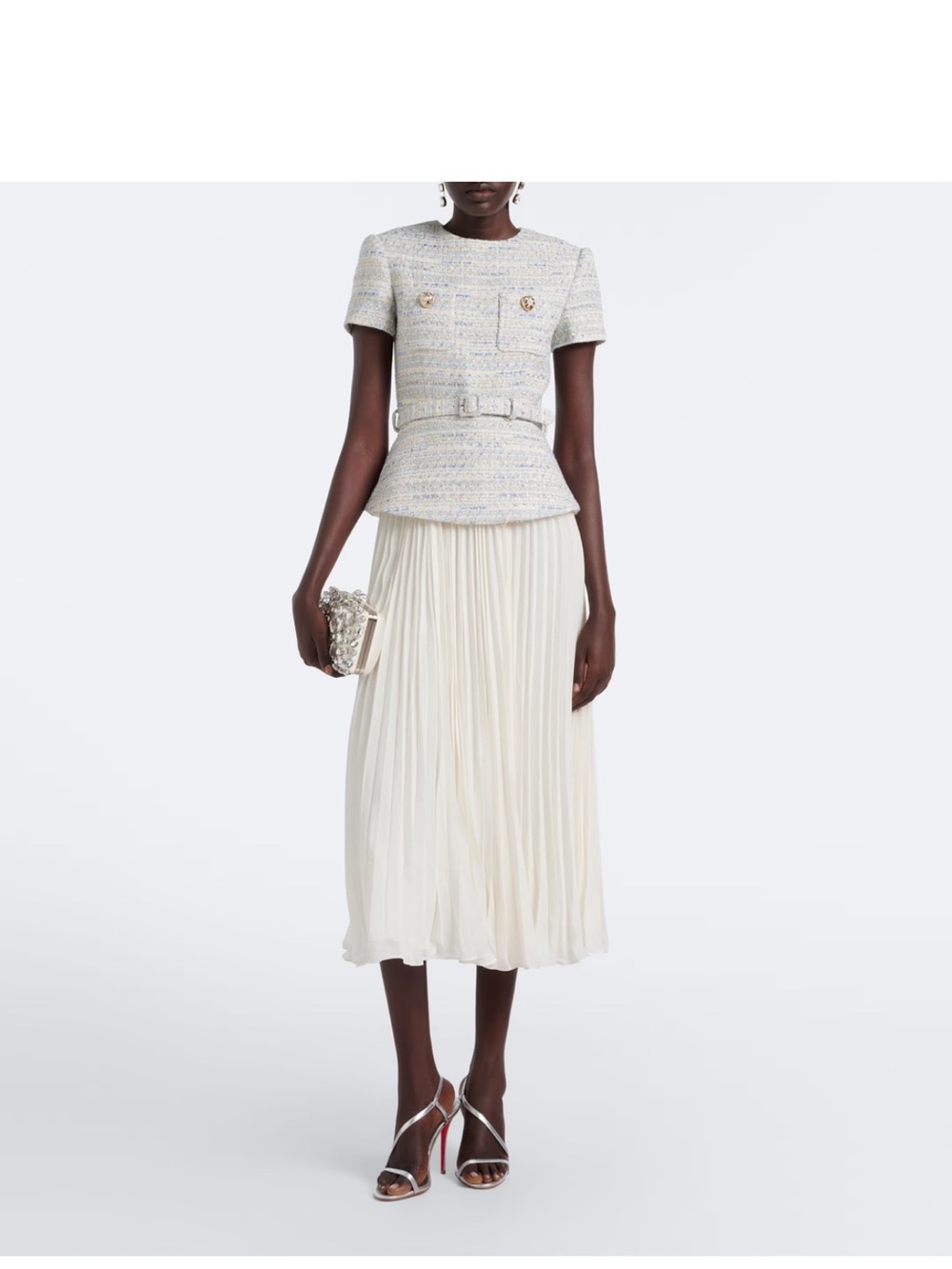 New SELF-PORTRAIT -BLUE BOUCLE CHIFFON MIDI DRESS